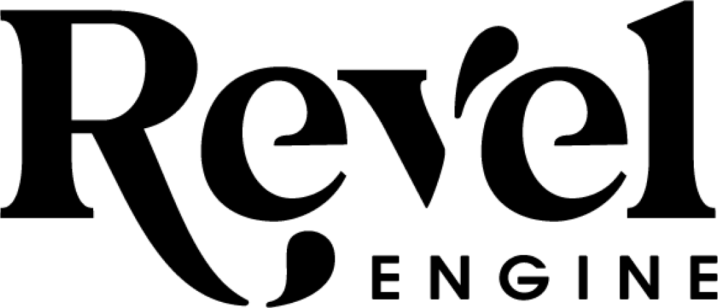 Revel Engine logo: Stylized word Revel with the word Engine in smaller block letters beneath.