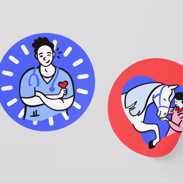 Two illustrated sticker designs.